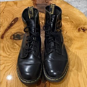 Dr. Martens Shiny Black Boots with Yellow Accents